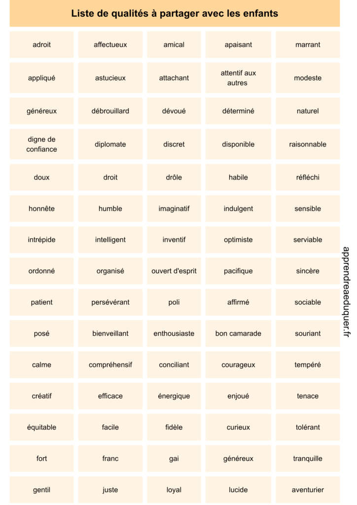 liste qualités enfants