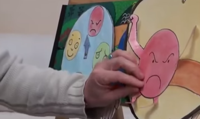 Adult and child telling the story of an angry moment together