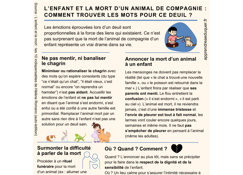 Comment annoncer mort animal de compagnie à enfant